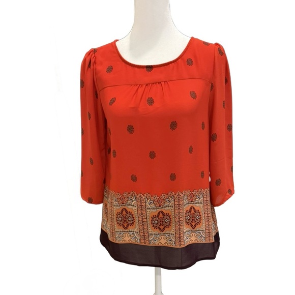 Maeve Anthropology Women's Red Patterned Top size Small - Picture 2 of 6
